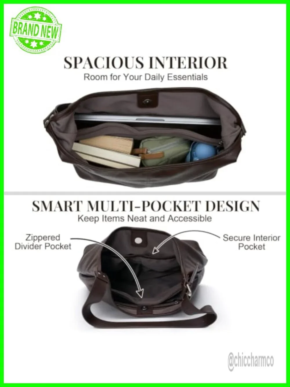 Vegan Leather Slouchy Hobo Shoulder Bag with Pouch Laptop Tote